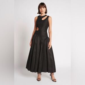 NWOT AJE Jolie Abstract Cut Out Sleeveless Beaded Midi Dress in Black size 6 US2